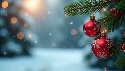 Snowflakes and holly branches hanging gold ornaments in a serene atmosphere, Holly, Isolated