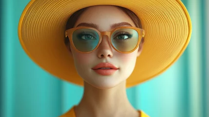 3d illustration, cute cartoon mature woman with beach hat and sunglasses,image Ai © NhV