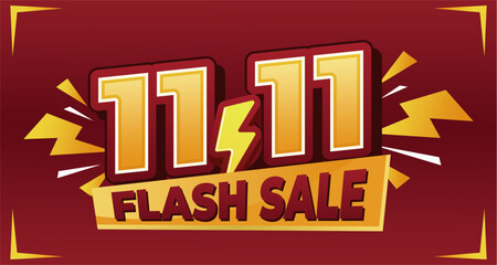11.11 Flash Sale banner with bold typography, lightning effects, and a vibrant red-yellow color scheme, perfect for e-commerce promotions and special discount events