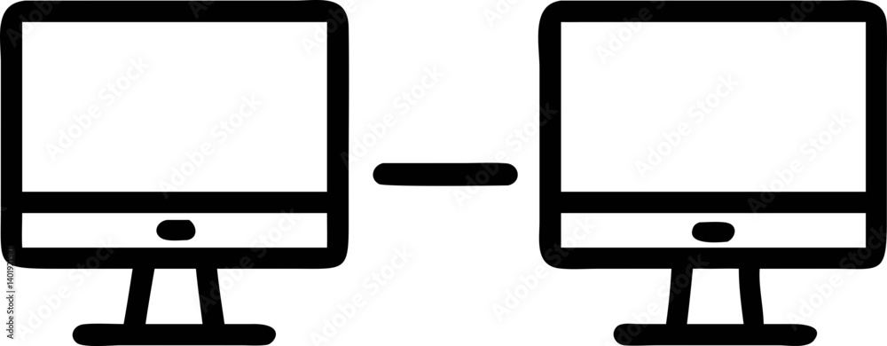 Fototapete two computer monitors are connected by line, symbolizing network connection or data transfer. simple