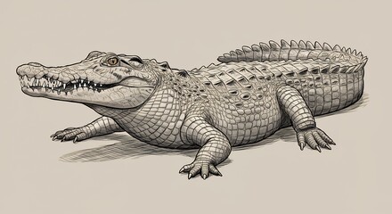 Fototapeta premium Grayscale crocodile illustration