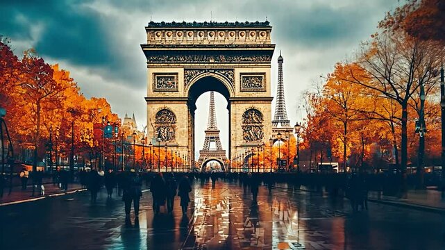 Autumn in Paris: Arc de Triomphe and Eiffel Tower Majesty
