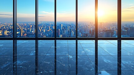 Modern Office Panoramic City View Sunset