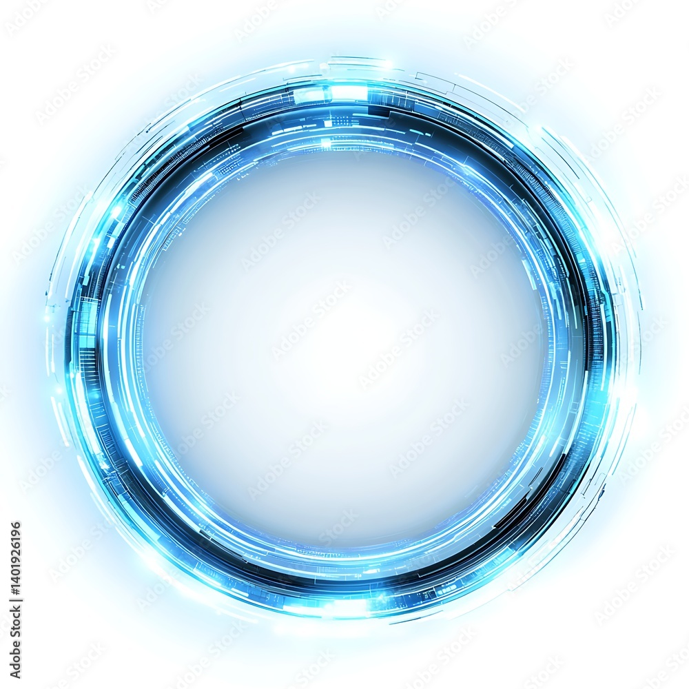 Wall mural futuristic blue glowing hud circle with soft light effect on clean white background perfect for sci-