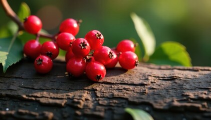 Red berries on wooden log, Nature, Decor, Fall