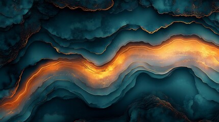 Abstract Gold Teal Marble Texture Background.