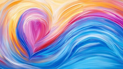 Obraz premium Abstract Heart Painting with Colorful Swirls, and Love Art.