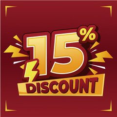15% discount banner with dynamic typography, lightning effects, and a vibrant red-yellow theme, ideal for e-commerce, sales promotions, and special discount campaigns