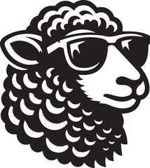 black head vector illustration of a sheep, sheep head with sunglass, silhouette vector isolated on white background