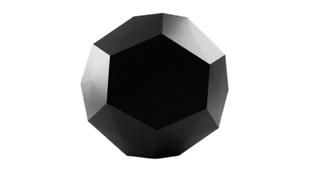 A grayscale image of a faceted sphere with varied lighting on a black background in a studio shot