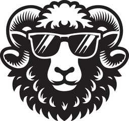 black head vector illustration of a sheep, sheep head with sunglass, silhouette vector isolated on white background