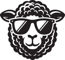 black head vector illustration of a sheep, sheep head with sunglass, silhouette vector isolated on white background