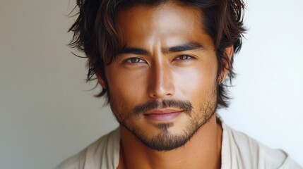Obraz premium Man with brown hair and eyes, looking directly at the viewer