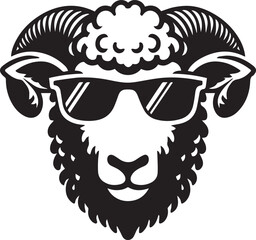 black head vector illustration of a sheep, sheep head with sunglass, silhouette vector isolated on white background