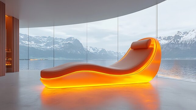 Modern Orange Chaise Lounge with Scenic View