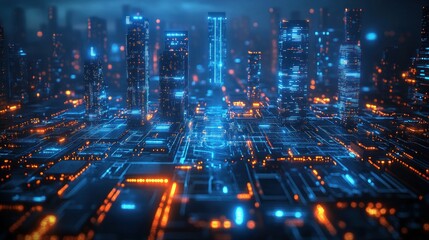 Obraz premium Futuristic cityscape, digital network