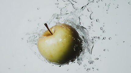 vivid splash of water around falling apple isolated on white background perfect for juicy product ads and hydrating food campaigns