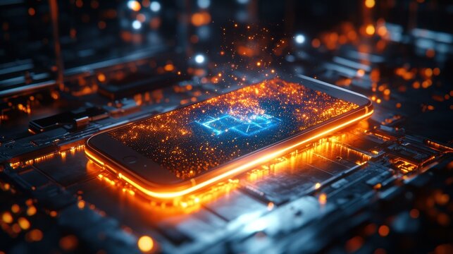 Futuristic mobile phone on circuit board