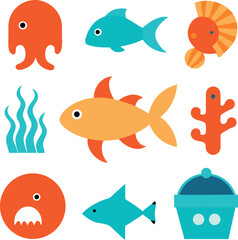 Fototapeta premium set of cartoon sea animals