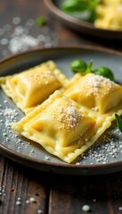 handmade ravioli with ricotta and parmesan cheese, Italian food, cooking technique, ricotta cheese
