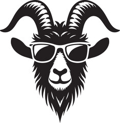 Obraz premium goat wearing sunglasses illustration, goat head and sunglass silhouette vector isolated on white background