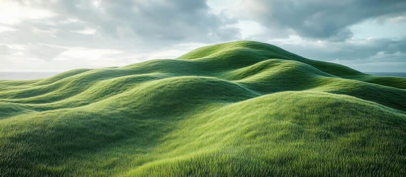 Rolling Green Hills Under Cloudy Sky