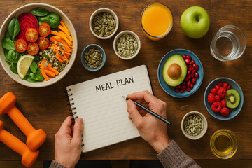 Meal Planning Concept with Mediterranean Diet Food and Fresh Ingredients