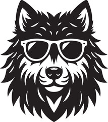 Fototapeta premium wolf head and sunglass vector illustration, wolf head and sunglass silhouette vector, wolf logo vector black on white background