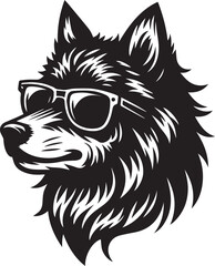 Obraz premium wolf head and sunglass vector illustration, wolf head and sunglass silhouette vector, wolf logo vector black on white background