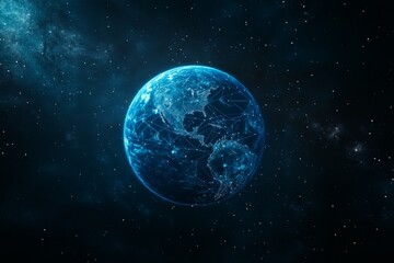 Obraz premium Blue Planet with Global Network Connections Symbolizing Cosmic Cybersecurity