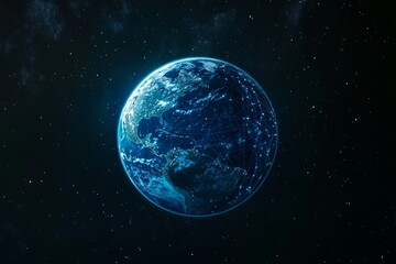Fototapeta premium Blue Planet with Global Network Connections Symbolizing Cosmic Cybersecurity