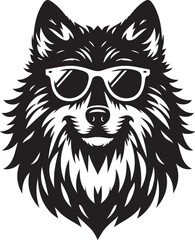 Obraz premium wolf head and sunglass vector illustration, wolf head and sunglass silhouette vector, wolf logo vector black on white background