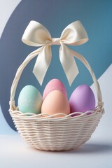 Minimalist Easter Basket with Pastel Eggs on Gradient Background