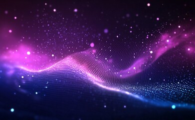 Fototapeta premium Abstract Digital Background with Glowing Dots and Waves in Purple-Blue Gradient