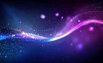 Abstract Digital Background with Glowing Dots and Waves in Purple-Blue Gradient