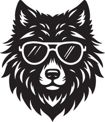Obraz premium wolf head and sunglass vector illustration, wolf head and sunglass silhouette vector, wolf logo vector black on white background