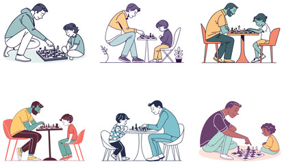 Flat Illustration of Family Bonding Moments with Mom, Dad, and Children.