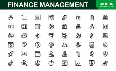 Modern Finance Management Icon Set Vector Illustration. Featuring Essential Symbols for Budgeting, Investments, and Financial Planning for Professional Designs.