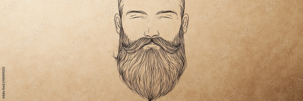 Poster minimalist beard illustration on craft paper texture creates a unique, artistic look for design enth