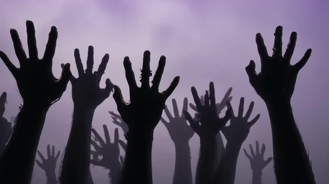 Zombie Hand Silhouette Reaching in Slow Motion Horror Footage