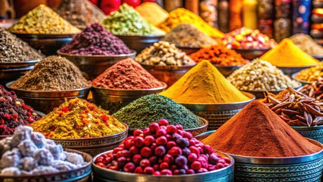 Vibrant Spice Market Scene, vibrant colors, rich aromas,  vibrant colors, rich aromas