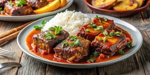Braised beef short ribs in rich tomato sauce