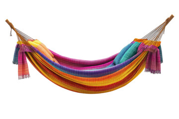 Vibrant rainbow hammock perfect for relaxation isolated on black background showcasing intricate