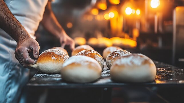 Baker hands crafting artisan bread loaves bakery.
