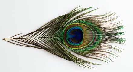 Fototapeta premium Peacock feather close up showing vibrant colors and texture