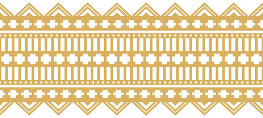Gold ethnic ornament with geometric tribal border pattern.