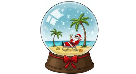 Santa claus vacation snow globe illustration