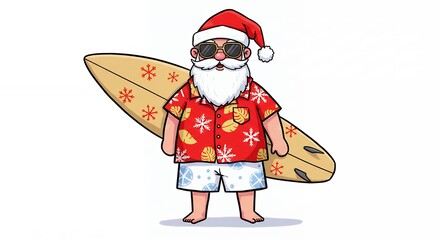 Santa surfer illustration holiday graphic design