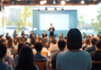 Open-Air Conference Room with Audience and Speaker During Presentation