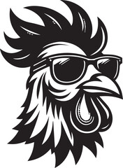 Obraz premium chicken head with sunglasses vector illustration, chicken head silhouette vector, chicken head logo vector black on white background